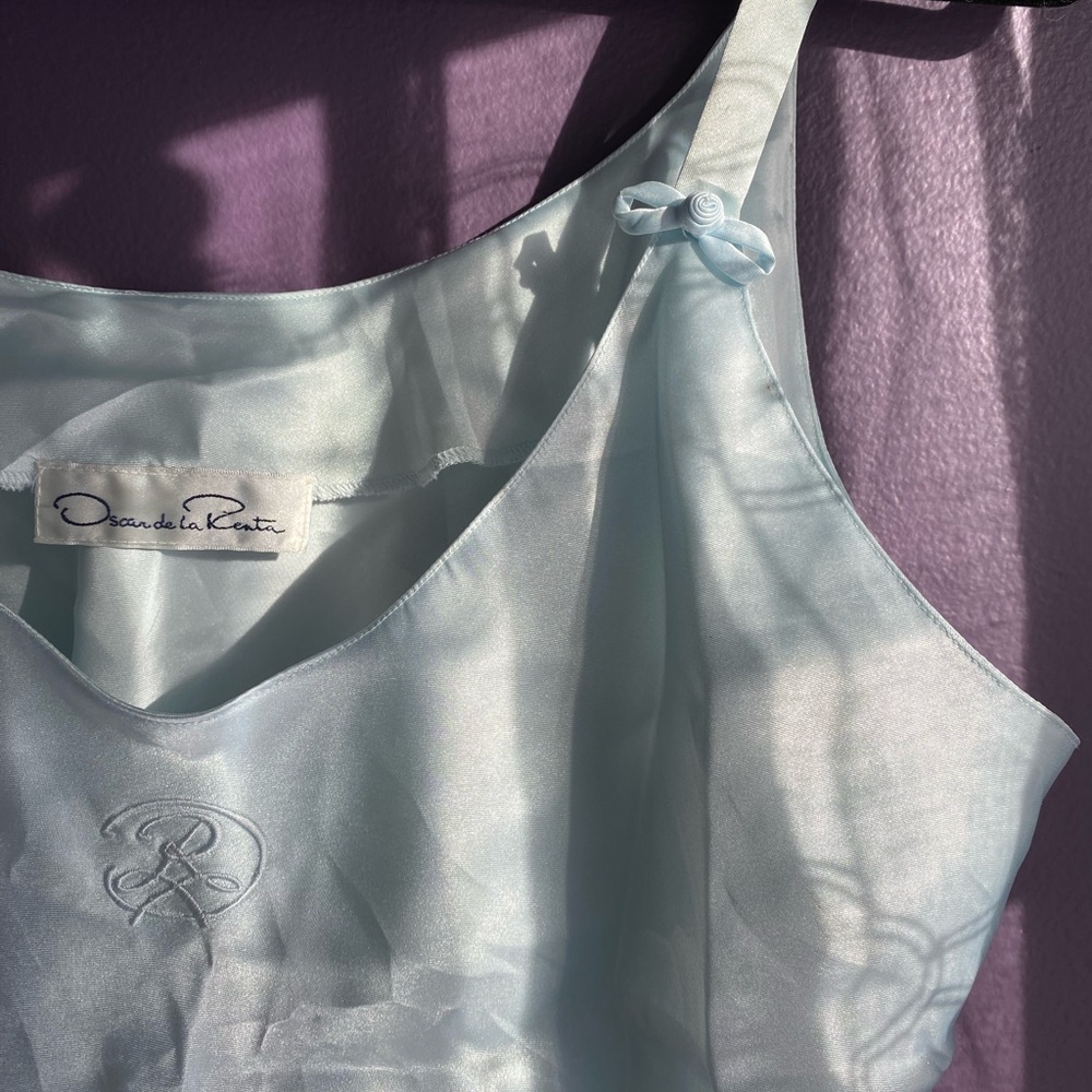 Authentic Oscar de la Renta Baby Blue Charmeuse Slip Dress Vintage 90’s